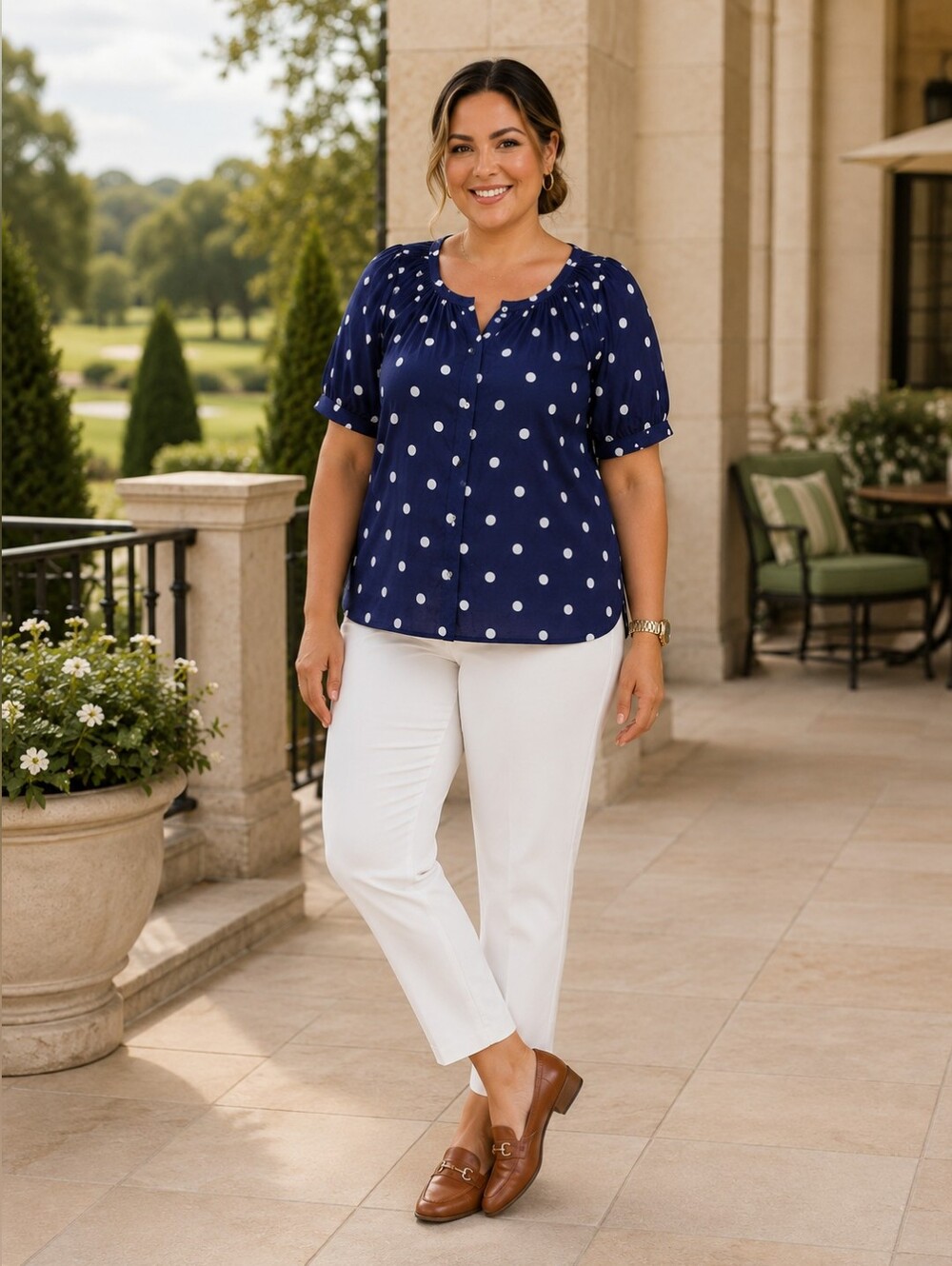 Rose + Olive 1X Polka Dot Blouse French Girl Parisian Chic Coastal GrandmotherD